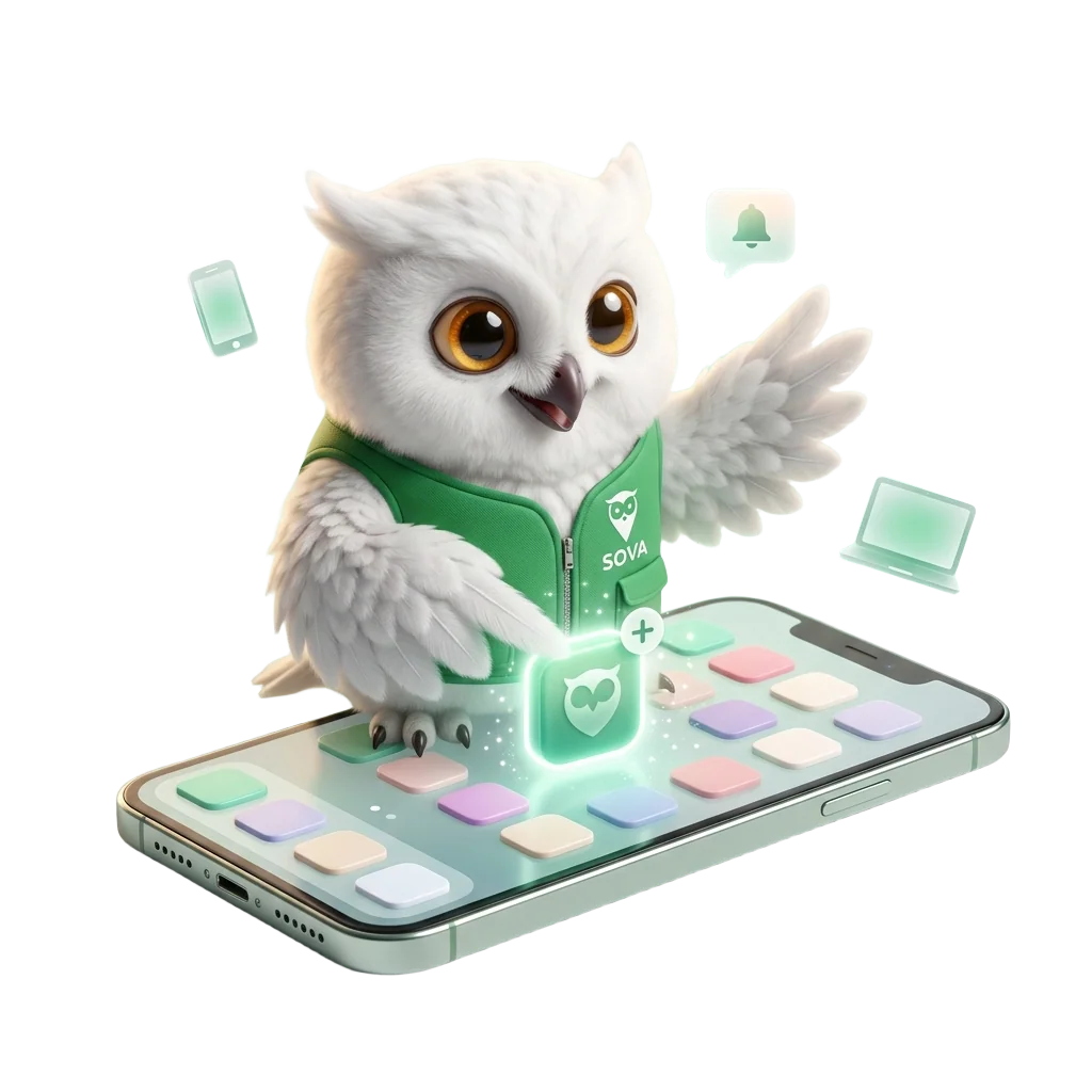 Сова добавляет SOVA-приложение на home screen телефона